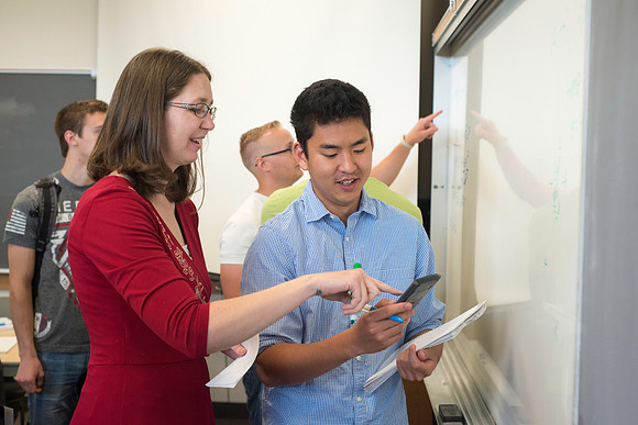 Exemplary Faculty Jen Baxter teaches a Trigonometry class in the Ricks Building.