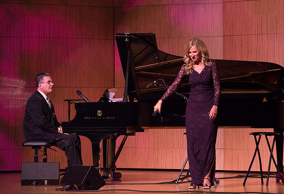 Marvin Goldstein and Vanessa Joy perform in the Barrus Concert Hall during education week at BYU-Idaho.