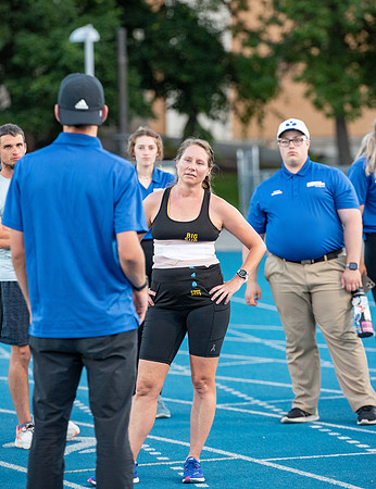 Faculty and community members of BYUI at Speed and Agility triathlete trannings at the stadium.