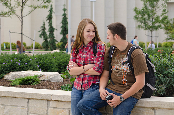 Students talking in between classes