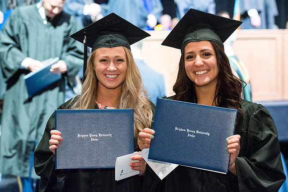 BYU-Idaho graduation. Convocation for the College of Business and Communication. Katelyn and Crystal