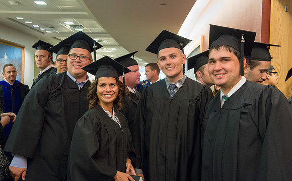 Graduates gather for the processional before BYU-Idaho commencement.