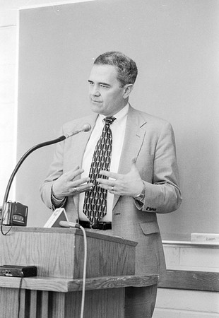 President Bennion makes an announcement at a press conference
