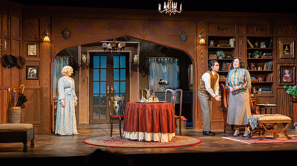 Drama dress rehearsal for the Blithe Spirit play in the Snow theater.