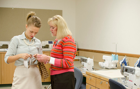 Sister Lemmons teaches advance sewing construction in the Clarke building.