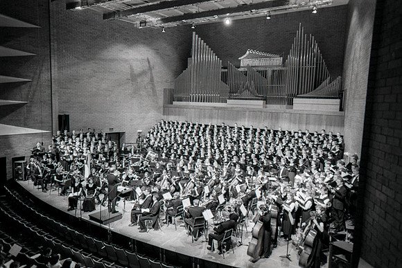 1999 Sacred Music Performance in the Snow Barrus Concert Hall. Commissioned composition by Merrill Jenson. Featuring Ricks College Symphony Orchestra, Collegiate Singers, and Concert Chorale with LDS