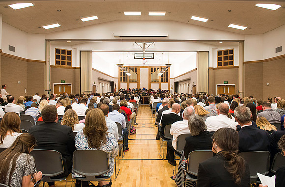 Convocation for the College of Education and Human Development was held in the stake center next to the temple.