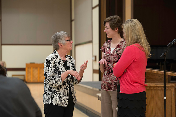 Dr. Maryellen Weimer addresses the faculty during a luncheon. Maryellen Weimer, Professor Emerita of Teaching and Learning at Penn State Berks, edits The Teaching Professor, a monthly higher education