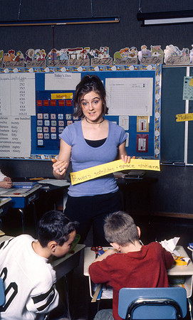 Student teachers practice in the classroom. March 6, 2002.