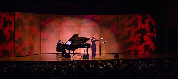 Marvin Goldstein and Vanessa Joy perform in the Barrus Concert Hall during education week at BYU-Idaho.