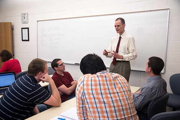 Mechanical Engineering instructor, Russell Daines, teaches the Fluid Mechanics course in the Austin building.