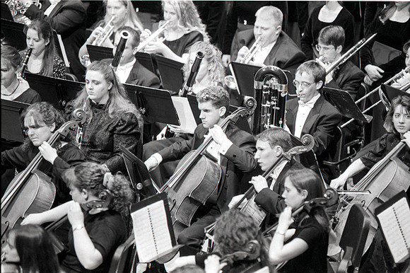 1999 Sacred Music Performance in the Snow Barrus Concert Hall. Commissioned composition by Merrill Jenson. Featuring Ricks College Symphony Orchestra, Collegiate Singers, and Concert Chorale with LDS