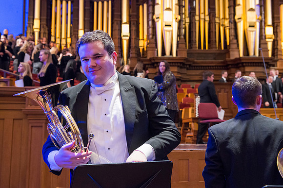Performers of Brigham Young University - Idaho perform Robert Cundick's 'The Redeemer' at the tabernacle in Temple Square. Photo by Ryan Chase.