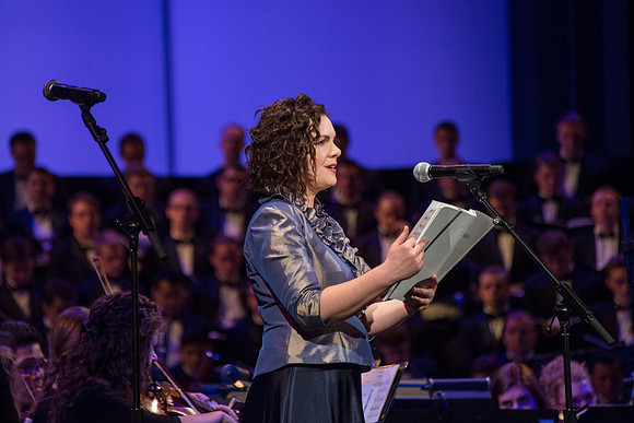 Brigham Young University-Idaho's Symphony Orchestra, Collegiate Singers, Concert Choir, Men's Choir, and Women's Choir rehearses in the I-Center for their "The Redeemer" performance.