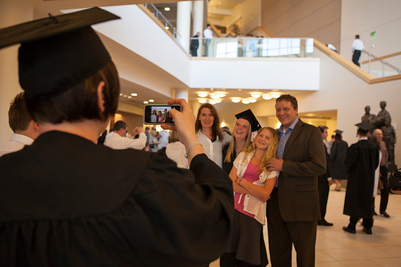 Students gather outside the I-Center before Commencement begins. Photo by Tyler Rickenbach.