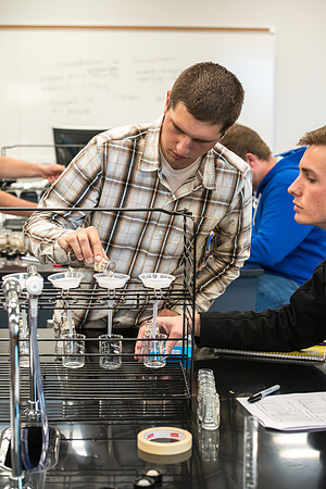 Students test soils in a lab taught by Jared Williams in the Applied Plant Science Department.