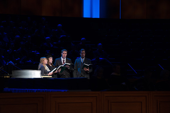 College of Agriculture and Life Sciences Convocation in the Byu-Idaho Center. Musical number by Nicole Norman, Jensen Argyle, William Gardner and Taylor Myers.