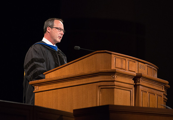 John Zenger, Dean of the College of Agriculture and Life Sciences Convocation in the BYU-Idaho Center.