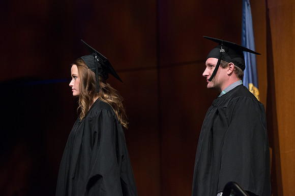 College of Agriculture and Life Sciences Convocation in the Byu-Idaho Center. Elder Wilson and President Clark along with College Dean, John Zenger congratulate the graduates.