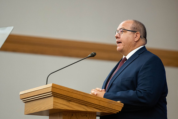 Students and faculty gather during the weekly BYU-Idaho Devotional located in the Hinkley Chapel for the summer semester.