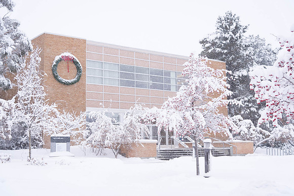 Snow on campus for graduation, Fall 2016.