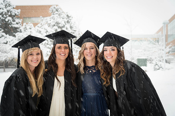 Snow on campus for graduation, Fall 2016.