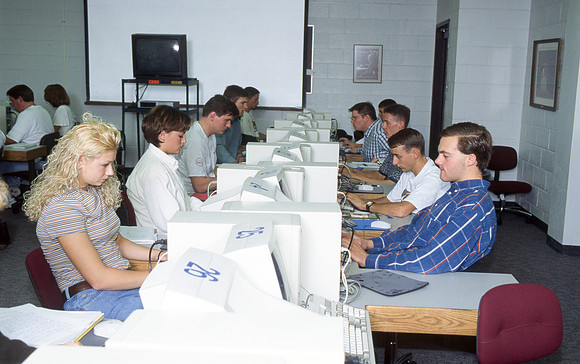 Students participating in an English computer class