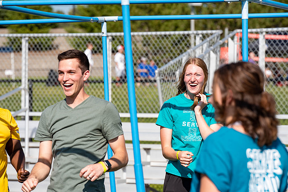Students have fun at Rec Fest, particpate in many activites, including Mud Volleyball, Ropes course, slip and slide, and more.
