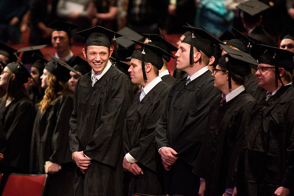 Graduates wait for Commencement to begin.