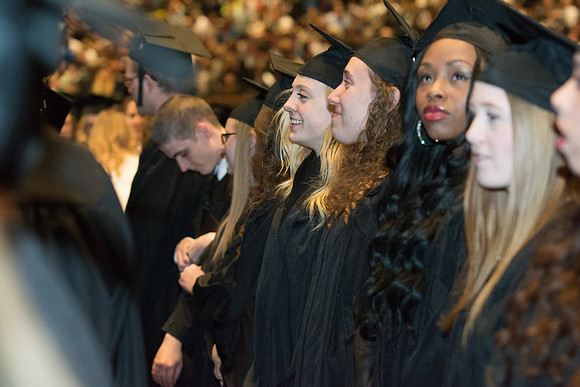 Graduates wait for Commencement to begin.