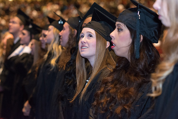 Graduates wait for Commencement to begin.