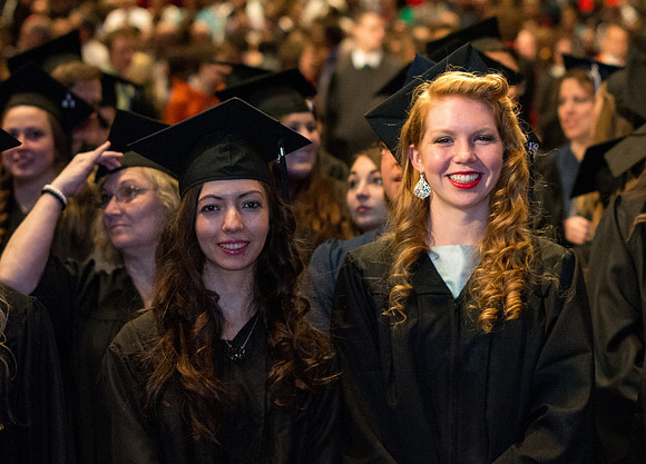 Graduates wait for Commencement to begin.