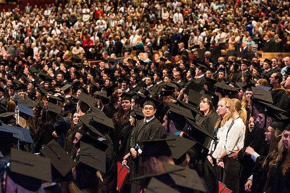 The BYU-Idaho Center fills up rapidly as the graduates enter for Processional.