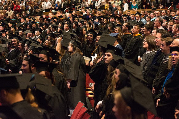Graduates wait for Commencement to begin.