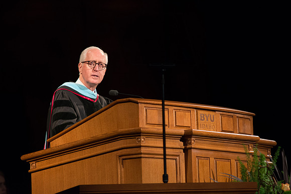 Elder Larry Y. Wilson, General Authority Seventy, addresses the BYU-Idaho Class of 2016 Graduates. Photo by Courtney Thomas.
