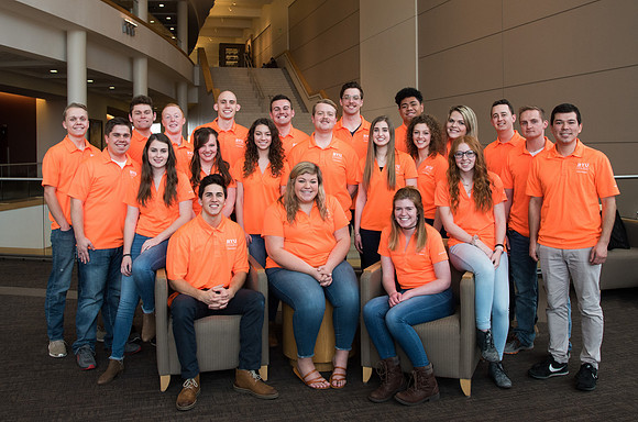 Winter semester Student Support groups gather for photos in the I-Center. January 2019