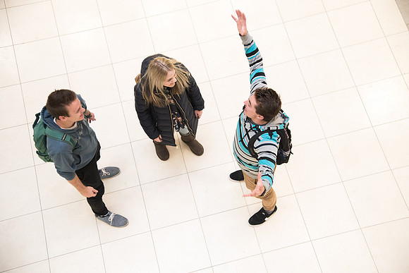 Students catch up with each other in the Manwaring Center.