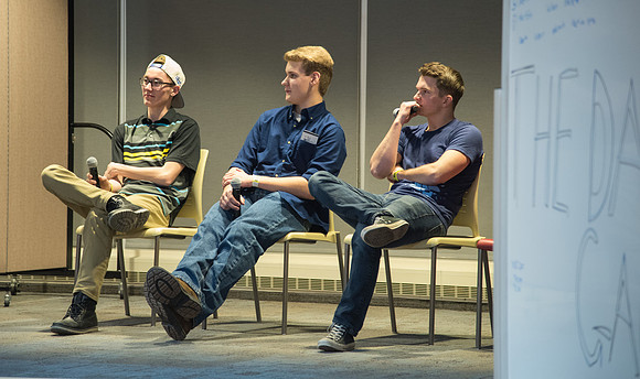 Students of BYU-Idaho gather around for "The Dating Game."
