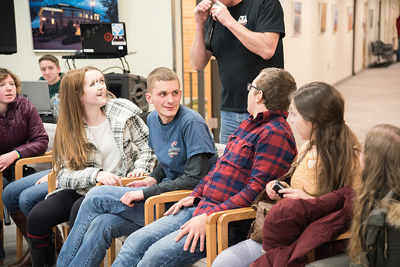 Students of BYU-Idaho participate in "Minute to Win It" Games.