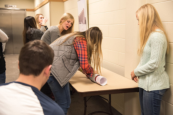 Students of BYU-Idaho participate in "Minute to Win It" Games.