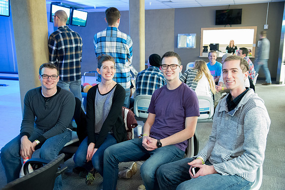 Students of BYU-Idaho play a game of bowling at I-Night.