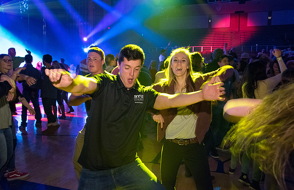 BYU-Idaho I-Night Dance in the Hart Auditorium. Darren Arce, an I-Night volunteer, ended the night at the dance.