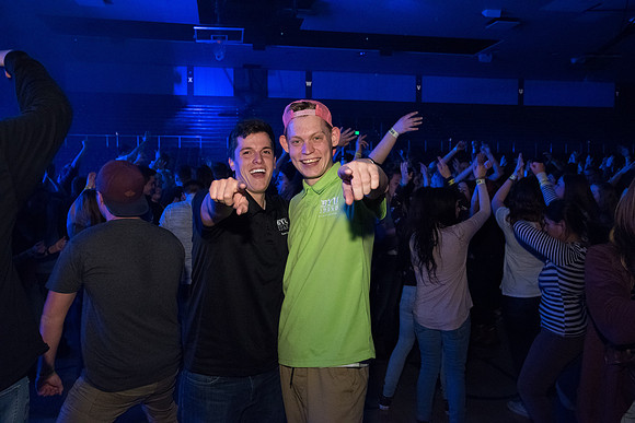 BYU-Idaho I-Night Dance in the Hart Auditorium. Darren Arce and Silas Morris, I-Night Volunteers, end the night at the dance.