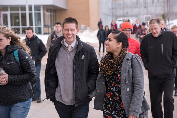 Students around campus going to devotional.