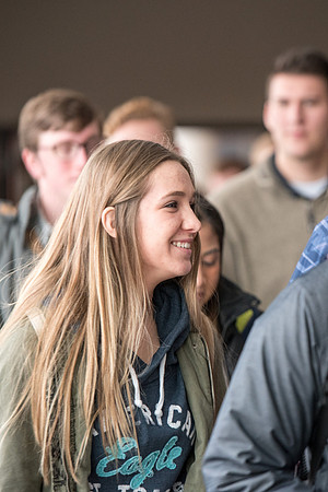 Students around campus leaving devotional.