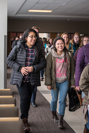 Students around campus leaving devotional.