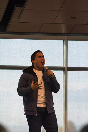 A contestant in The Last Voice Standing performs on the Crossroads stage during the 2014 Spring Semester.