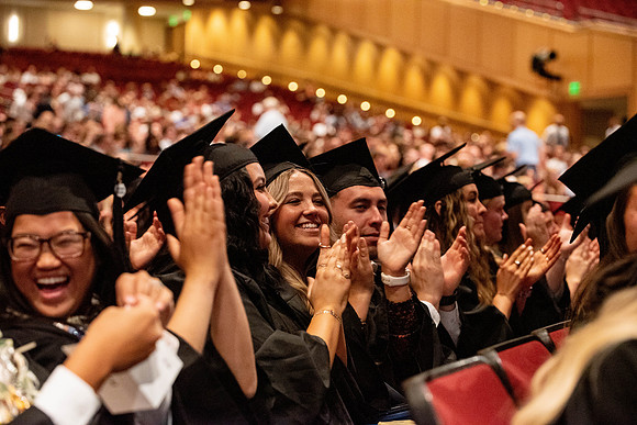 Students graduating from College of Agriculture and Life Sciences. Convocation in the BYU-Idaho Center.