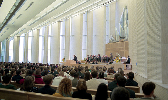 Students gather for devotional and church at Rick's College