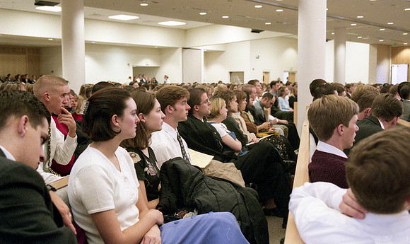 Students gather for devotional and church at Rick's College